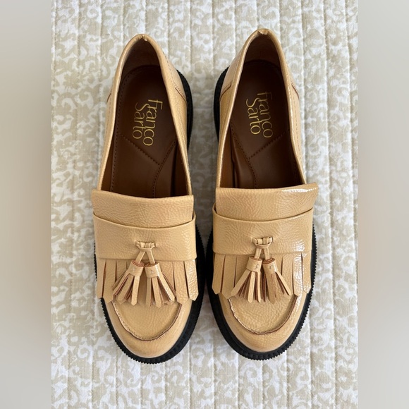 Franco Sarto Shoes - Franco Sarto Tassel Jack Lug Loafer | Beige Tan Vegan Patent Leather | Size 7.5